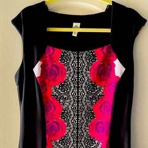 NWT sangria black dress w/red roses, size 14
